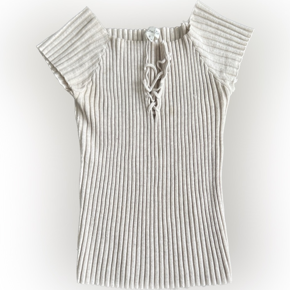 Cream Knit Tie Top